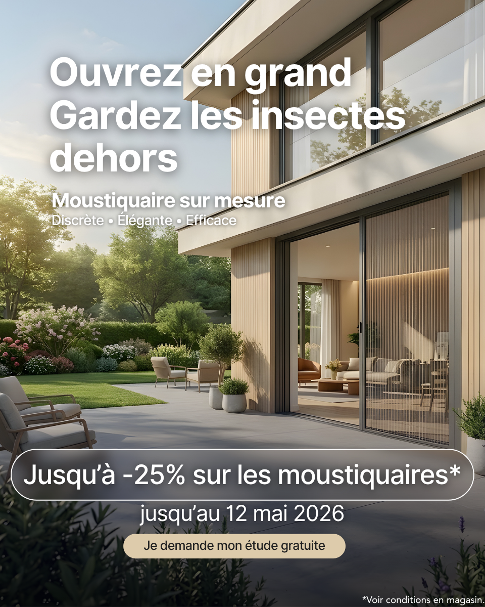 Grande baie vitrée équipée d'une moustiquaire sur mesure